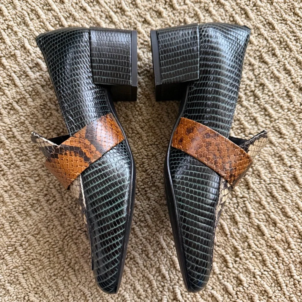 Freda Salvador Black, Brown & Cream Snakeskin Loafers